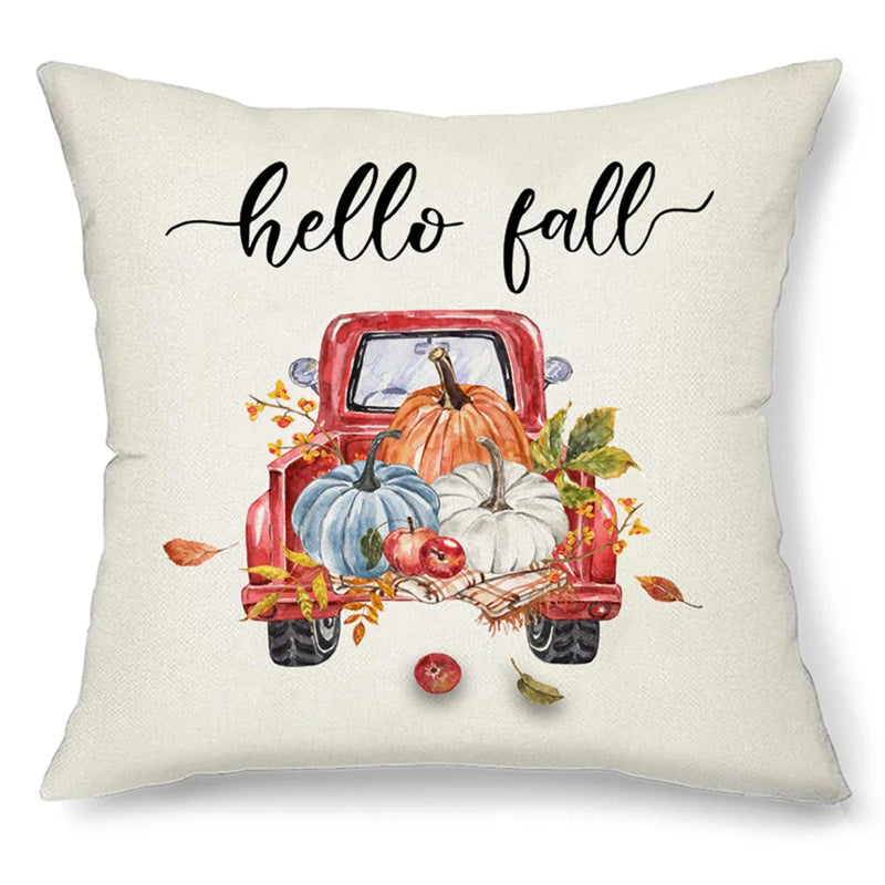 Harvest Pumpkin Truck Maple Leaf Pillow Case for Autumn Home Decor - Axyaa