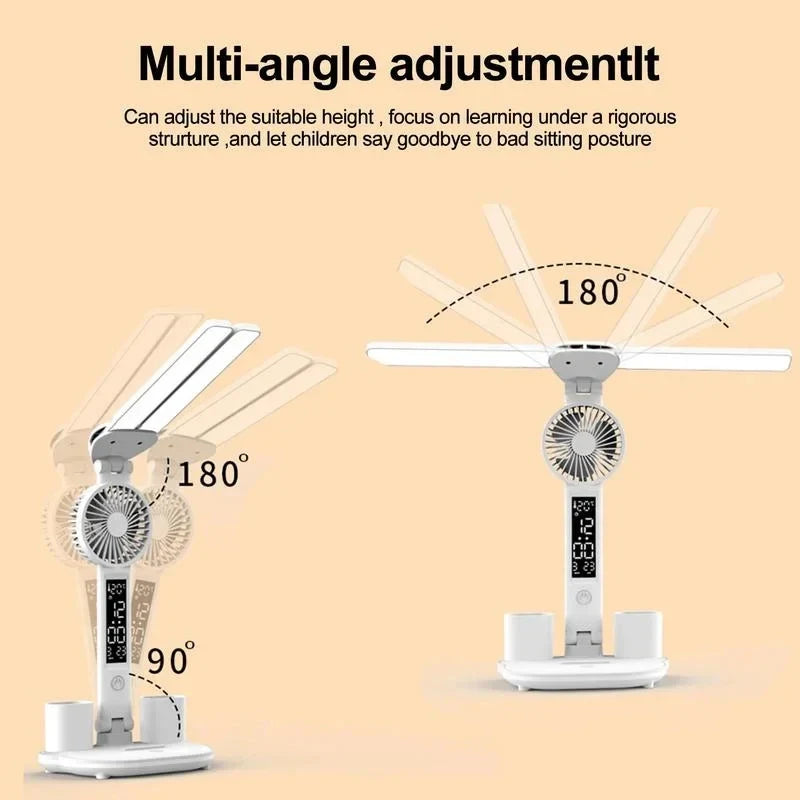 Axya Rechargeable Study Desk Lamp with Fan, Clock Display & LED Reading Light