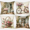 Axyaa Country Flower Bicycle Pattern Pillowcase for Home Room Decoration