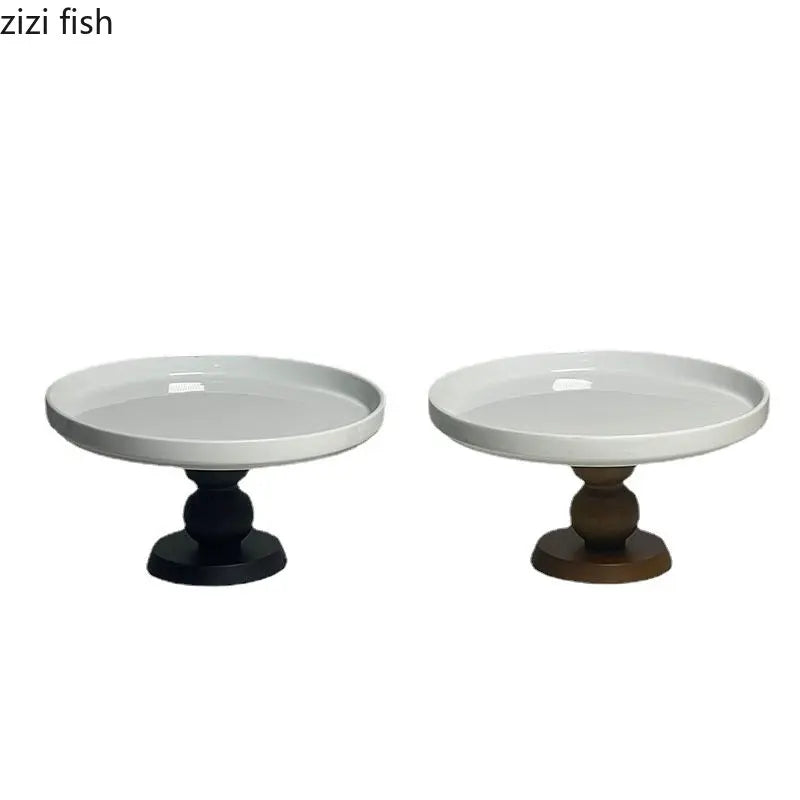 Axya Ceramic Dinner Plate Set - Elegant High-Footed Serving Dishes for Desserts and Snacks