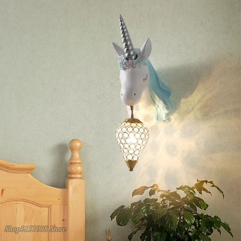 Axyaa Nordic Unicorn LED Wall Lamp - Pink Lovely Girl Bedroom Sconce