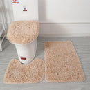 Axyaa 3 Piece White Bathroom Rugs Sets Non-Slip Bath Mats Lid Cover Contour Mat