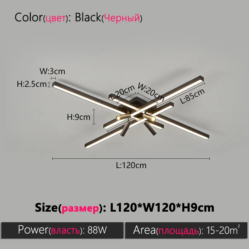 Axyaa Black Chandelier LED Ceiling Lamp Set for Modern Minimalist Style