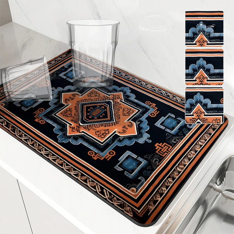 Axyaa Paisley Drying Mat: Absorbent, Antiskid, Quick Dry, Kitchen & Bathroom Tableware Drain Pad