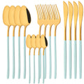 Axyaa 16Pcs Western Black Gold Dinnerware Set Stainless Steel Tableware Flatware
