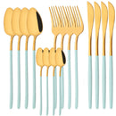 Axyaa 16Pcs Western Black Gold Dinnerware Set Stainless Steel Tableware Flatware