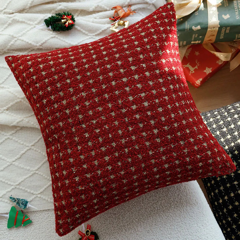 Axyaa Red Gold Houndstooth Christmas Cushion Cover 45x45 - Sofa Decor Party Home