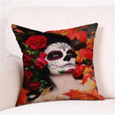 Axyaa Skull Floral Festival Cushion Cover - Halloween Home Decor