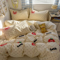 Axyaa Cartoon Washed Cotton Towel Embroidered Bedding Set - 4-Piece