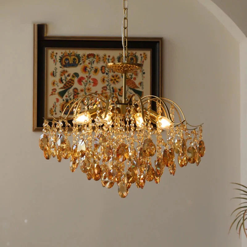 Axyaa Retro Crystal Chandelier Amber Pendant Light for Luxury Home Decor