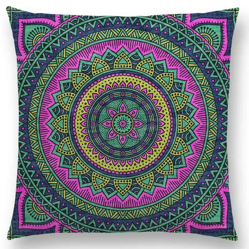 Axyaa Boho Rainbow Mandala Pillow Case Sun Moon Flowers Dream Fantasy Cover