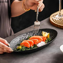 Axyaa Stone Patterned Ceramic Fish Plate: Unique Oval Serving Dish for Sushi, Sashimi & Molecular Cuisine