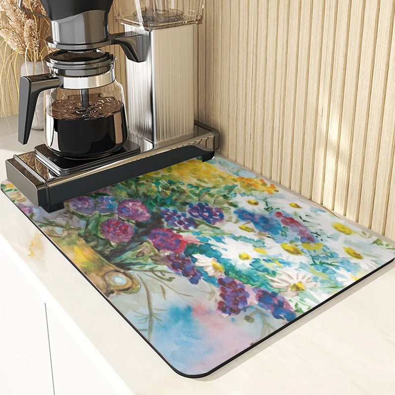 Axyaa Silicone Drainer Mat: Plant Style, Non-Slip, Absorbent Kitchen Drying Mat