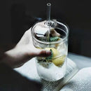 Axyaa Can Glass Set with Dome Lids, Glass Straw, 450ML Capacity