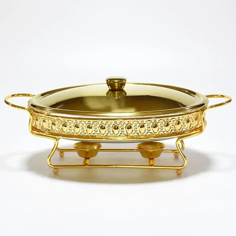 Axya Luxury Golden Oval Chafing Dish Set - Stainless Steel & Glass Serving Dish