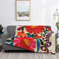 Axyaa Mexican Flowers Embroidery Art Blanket: Soft Fleece Warm 3D Throw Blanket