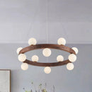 Axyaa Nordic Walnut Wood Chandelier: Modern LED Circle Lighting for Living Room & Bedroom