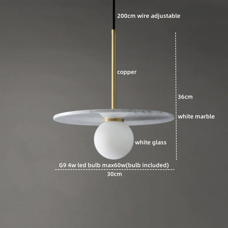 Axyaa Marble Copper LED Pendant Lamp for Modern Interiors