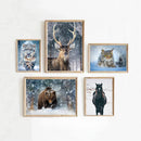 Axyaa Winter Snow Animals Canvas Wall Art Print for Living Room