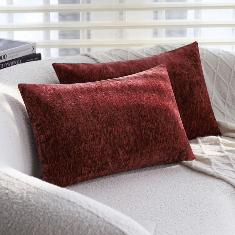 Burgundy Chenille Throw Pillow Covers x2 - Axyaa Home, 30x50, Soft & Retro, Living Room Décor