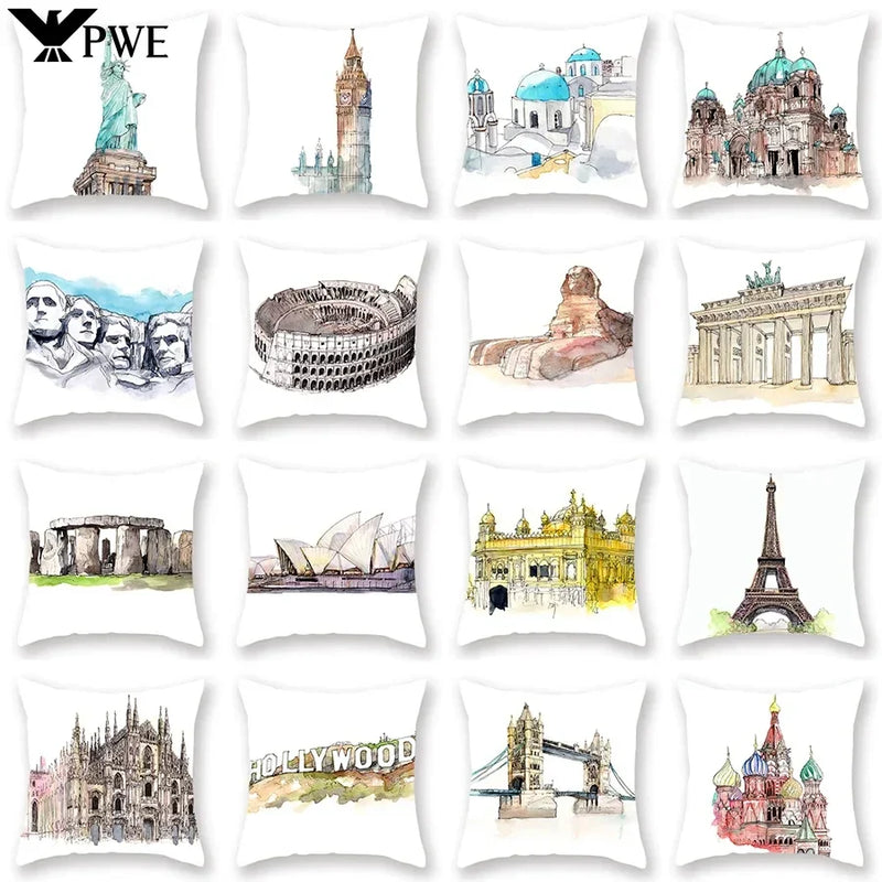 Axyaa World Buildings Printed Cushion Covers