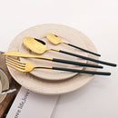 Axyaa Black Gold Mirror Stainless Steel Cutlery Set Dinnerware Flatware Knife Spoon Fork