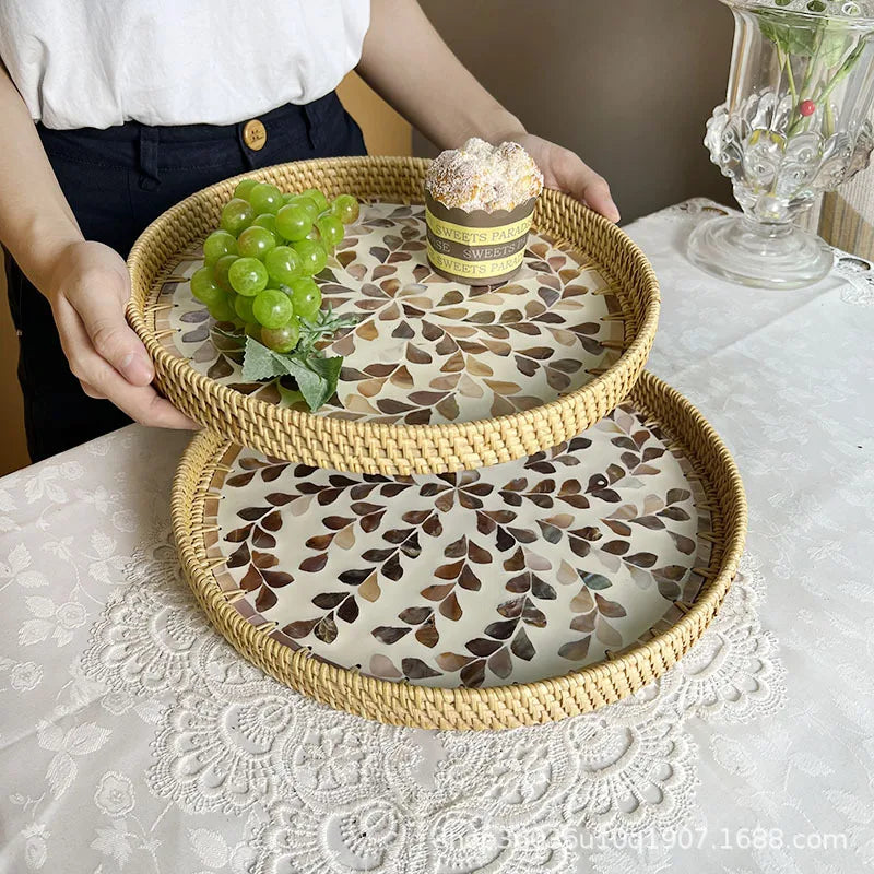 Axya Rattan Shell Storage Tray: Handmade Light Luxury for Home, Restaurant, and Picnics