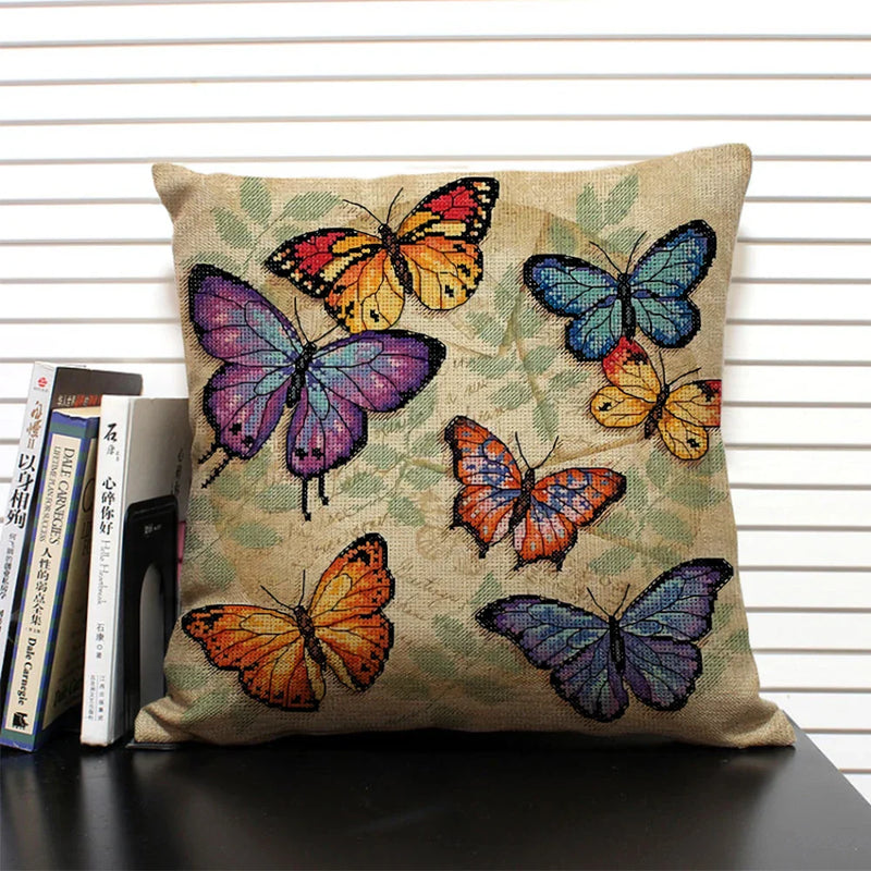 Axyaa Butterfly Linen Cushion Cover - Home Decor Pillowcase for All Seasons