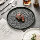 Axyaa Black Ceramic Round Steak Plate for Elegant Dining