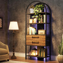 Axyaa Industrial 4-Tier Bookshelf with 2 Drawers, Arched Bookcase, 70.8" Tall Display Rack