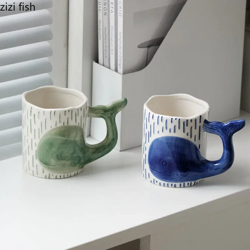 Axya Cartoon Dolphin Mug with Whale Tail Handle, Kids' Cute Fish Cup