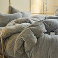 Axyaa Solid Flannel Bedding Set, Reversible Fleece Duvet Cover and Cozy Sheet with Pillowcases