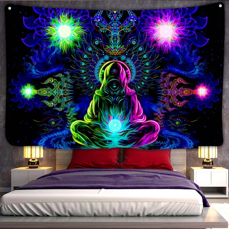 Axyaa Fluorescent Tapestry: Bohemian Mystic Design for Home Decoration and Visual Art