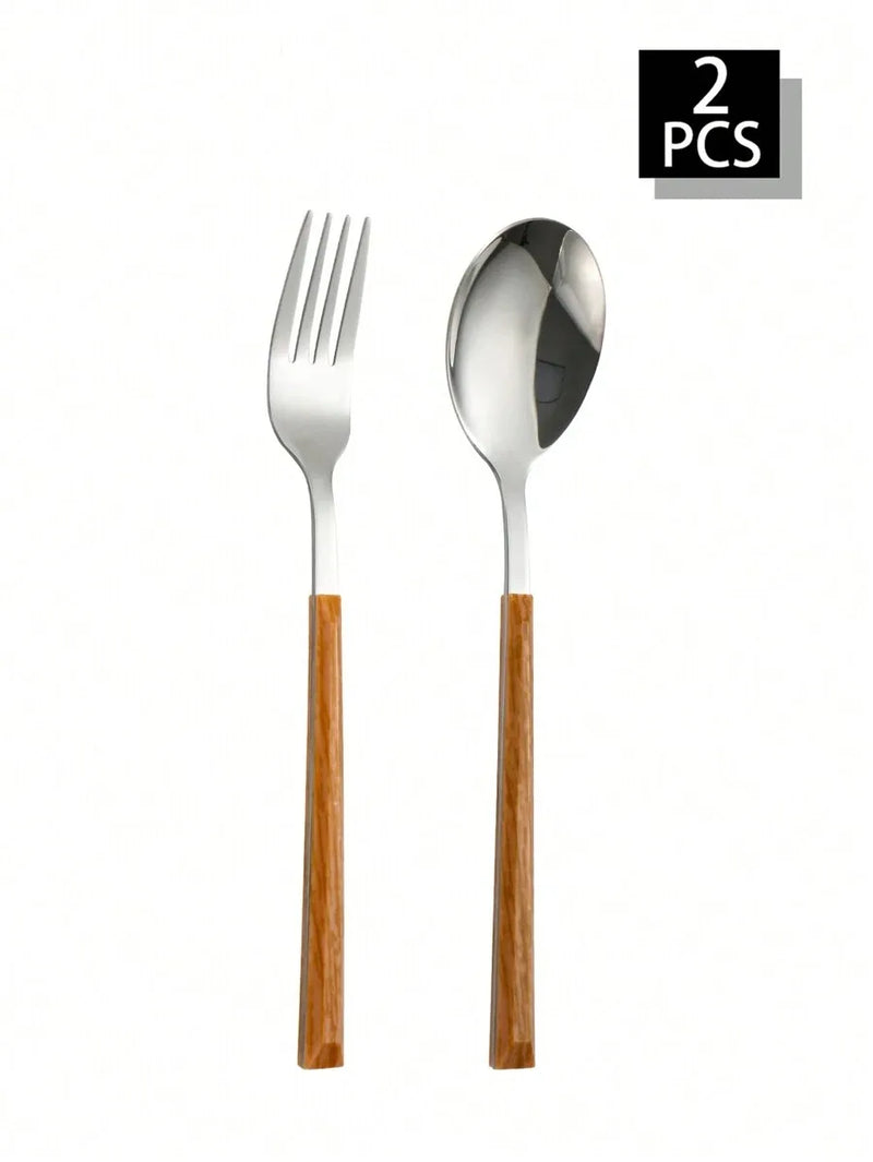 Axyaa 12-Piece Stainless Steel Cutlery Set with Imitation Wood Handle