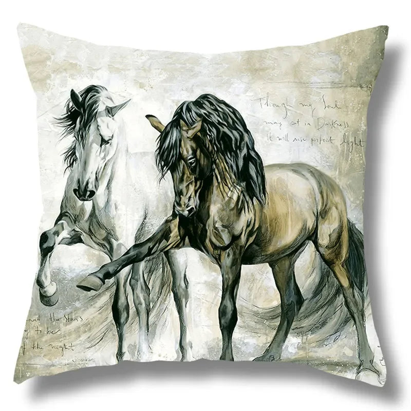 Fine Horse Print Cushion Cover for Home Decor by Axyaa