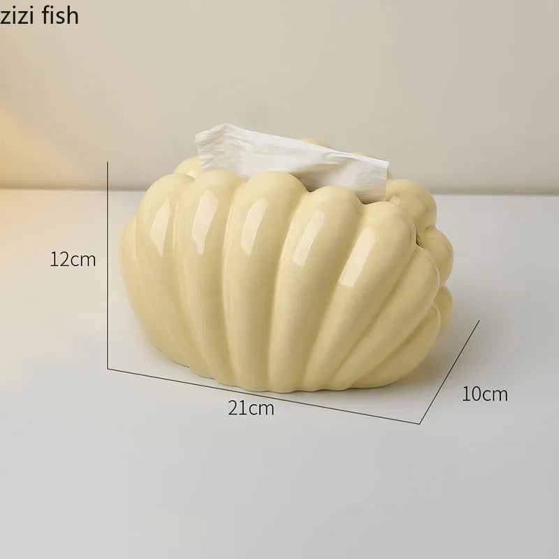 Axya Silver Shell Tissue Box: Cute Clamshell Desktop Container