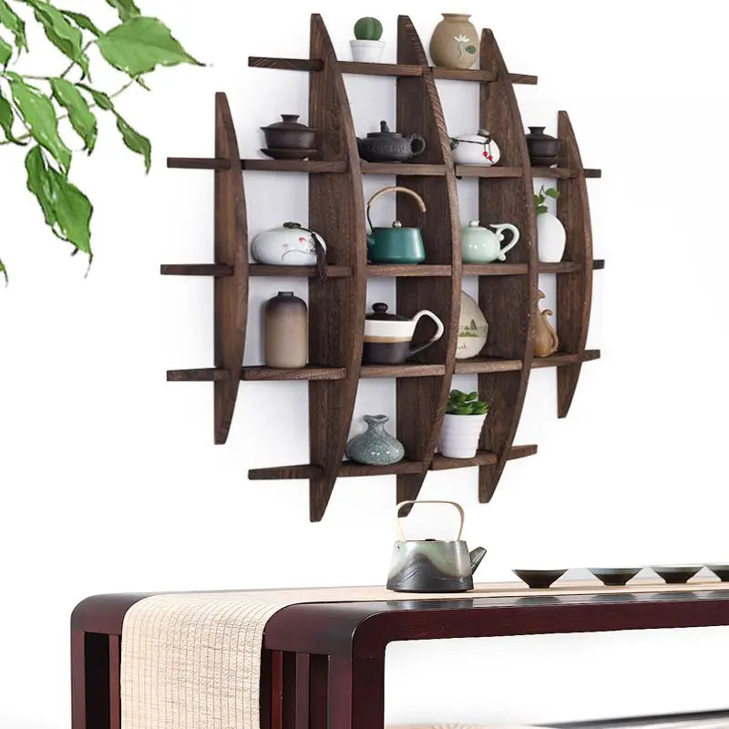 Axya Solid Wood Chinese Style Tea Set Display Rack - Modern Minimalist Wall-mounted Shelf