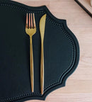 Axyaa PU Placemat Set Luxury Table Pad Set, Black Pink Green Place Mat for Dining Table