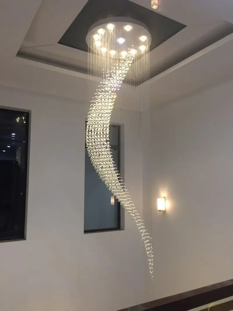 Axyaa Luxury Spiral Crystal Chandelier for Modern Staircase, Living & Dining Room