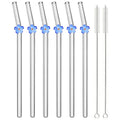 Axyaa Glass Bent Straws Set - Flower Design - Drinkware Set with Cleaning Brush