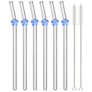 Axyaa Glass Bent Straws Set - Flower Design - Drinkware Set with Cleaning Brush