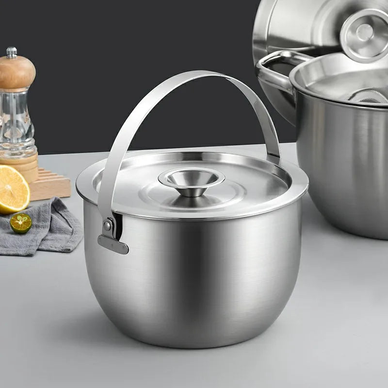 Axyaa Stainless Steel Strainer Lard Pot with Lid, Large Capacity Hanging Oil Storage Pot