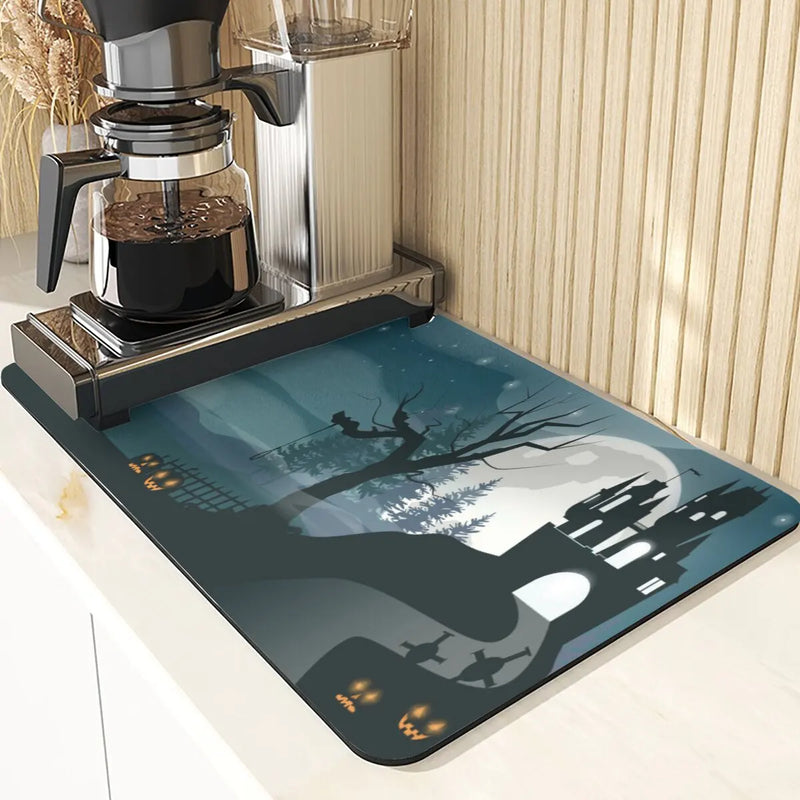 Axyaa Ghost Print Silicone Kitchen Coasters & Dish Mat