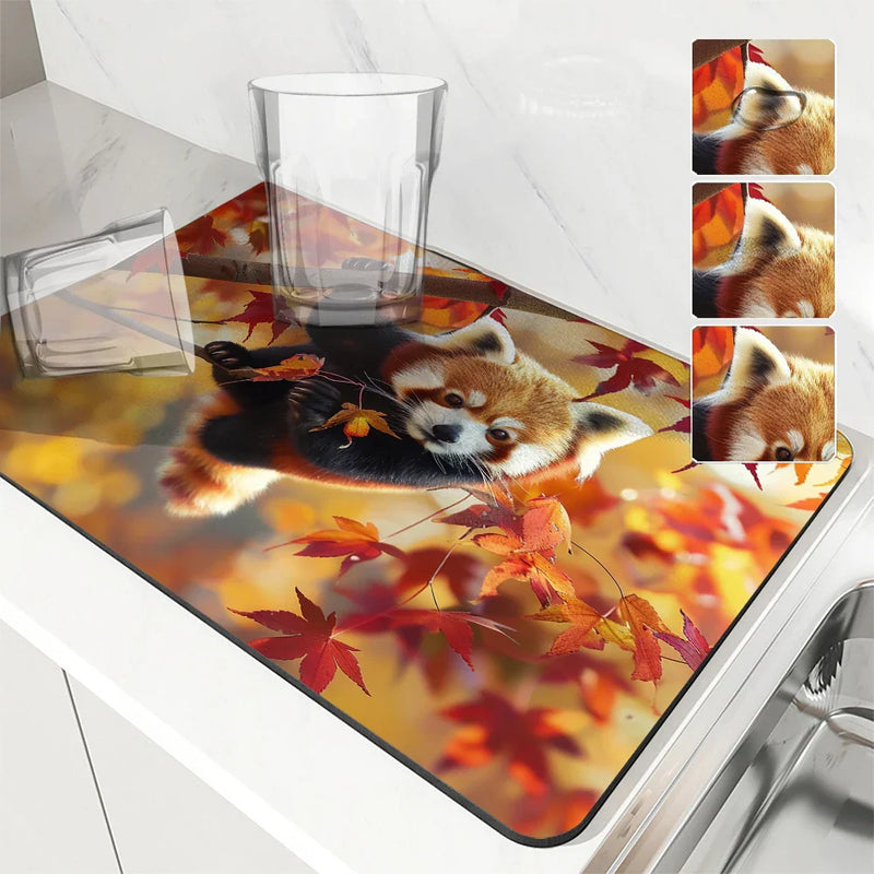 Axyaa Autumn Red Panda Maple Leaf Drying Mat