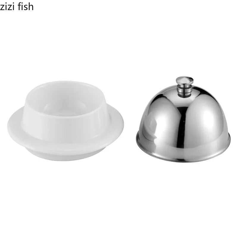 Axya Ceramic Butter Dish with Stainless Steel Lid Butter Box Cheese Box Ice Cream Server