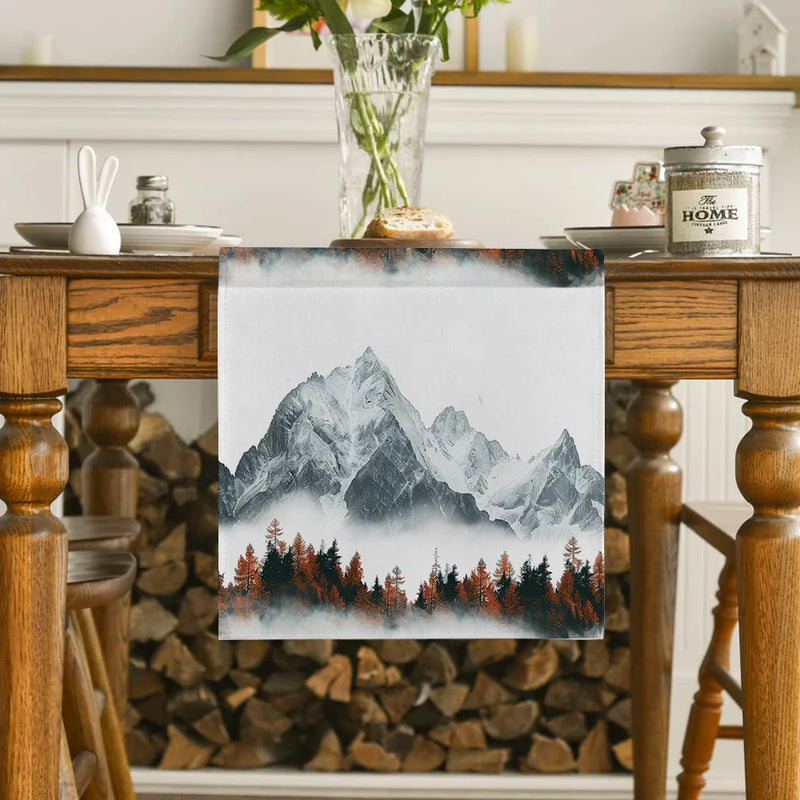 Axyaa Autumn Snow Mountains Table Runner for Home Wedding Centerpieces & Party Decor