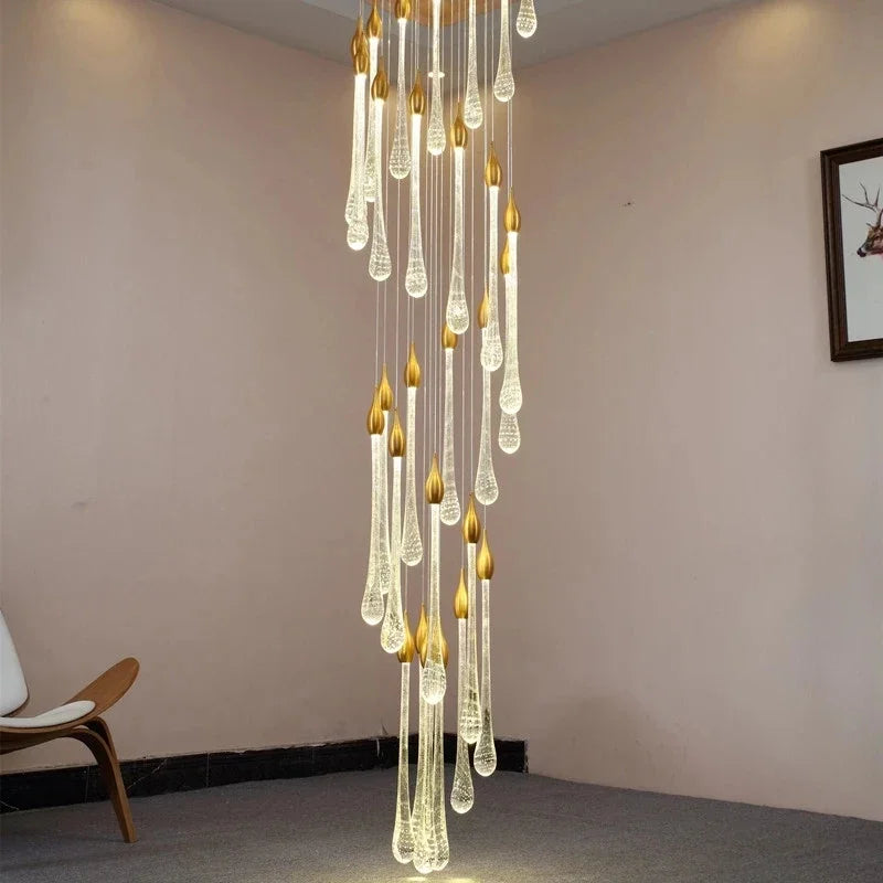 Axyaa Modern Crystal LED Chandelier for Living Room, Luxury Gold Staircase Hanging Light Fixture
