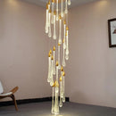 Axyaa Modern Crystal LED Chandelier for Living Room Staircase Gold Indoor Light Fixtures
