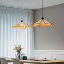 Axyaa Walnut Wood LED Minimalist Chandelier Straw Hat Pendant Lights
