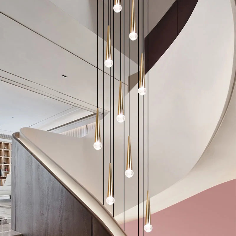Axyaa Luxury Crystal LED Staircase Chandelier - Creative Long Stair Lighting Fixtures